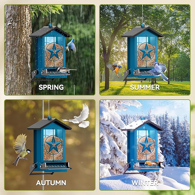 Squirrel Proof Bird Feeder for Outdoors Hanging, Metal Wild Bird Seed Feeder with Bilateral Weight-Activated Perches, 5LB Large Capacity Wild Bird Feeders for Outside Finch, Cardinal, Blue Jay-VerdiqueGarden