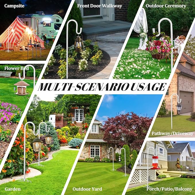 Hummingbird Feeder Stand Pole -30 inch Shepherds Hooks for Outdoor Garden Decor, 5 Prong Bird Feeder Pole for Hanging Birdfeeders,Plant,String Light - Heavy Duty Wind Chime Stand,Shepards Hook-White-VerdiqueGarden