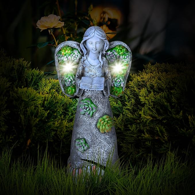 Garden Angels Statue-Solar Angel Statues Cemetery Decoration- Outdoor Memorial Pray Angels Figurine for Patio Lawn Yard Porch Decorations,10.24 Inches-VerdiqueGarden