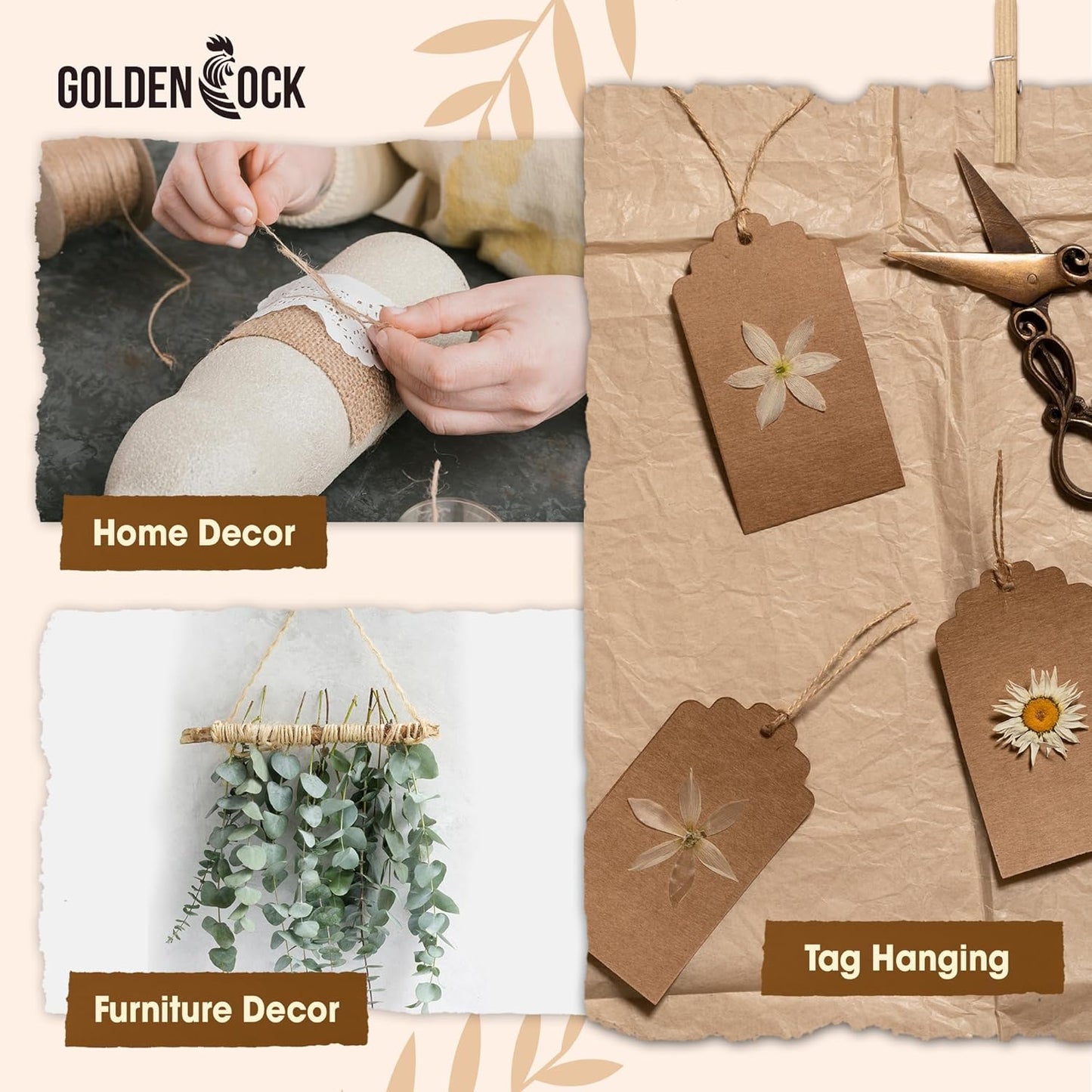 2mm - 164FT Natural Jute Twine Rope String - for Crafts Gardening Plant Accessories Gift Wrapping, Arts Packing Material Christmas Twine Bulk Wedding Decor-VerdiqueGarden