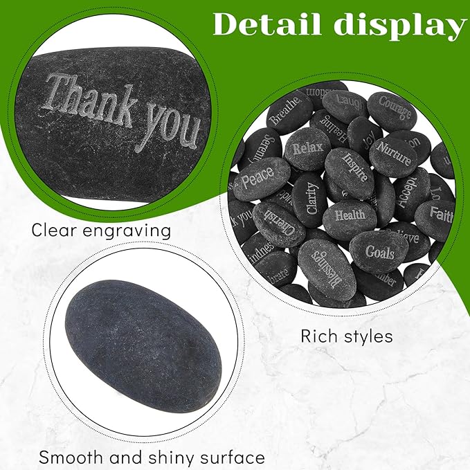 Fabbay Engraved Inspirational Stones Encouragement Motivational Rocks with Words Garden Positive Gift for Christmas Thanksgiving(Black,40 Pcs)-VerdiqueGarden