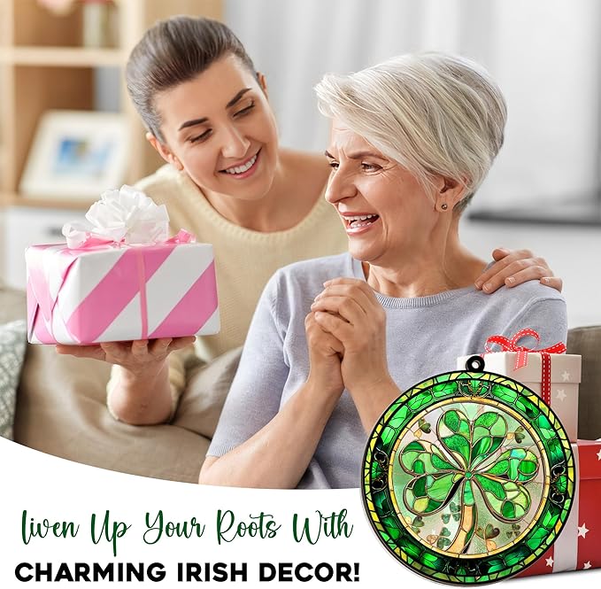 St Patricks Day Decorations - Irish Gifts for Women Men Friends Family, Shamrock Decorations, St Patricks Day Accessories - Double Layered Hanging Suncatcher 6 in-VerdiqueGarden