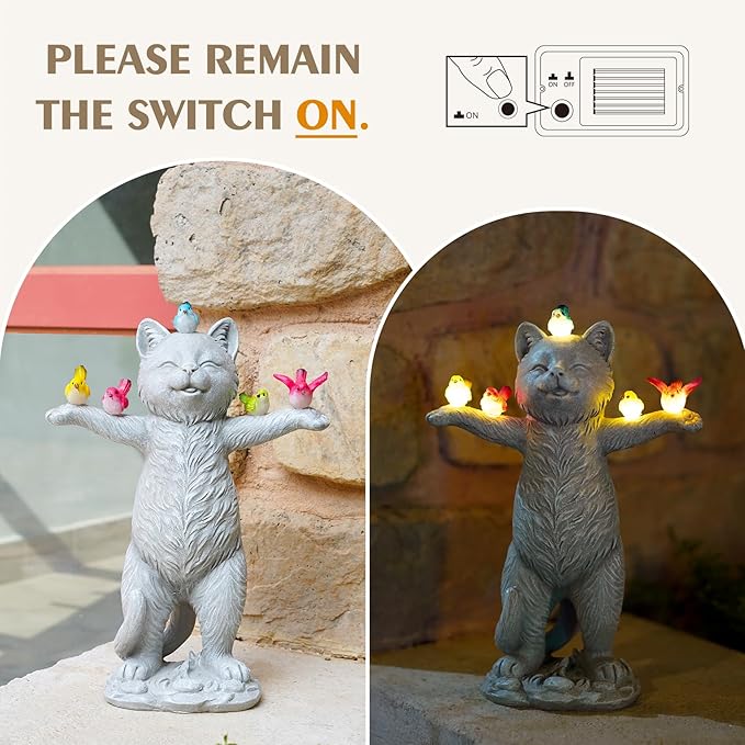 MININOVA Solar Outdoor Decorations Garden Statue Cat Figurines with Birds for Yard Patio Balcony Lawn Outside Ornaments Gifts for Women Mother Kids-VerdiqueGarden