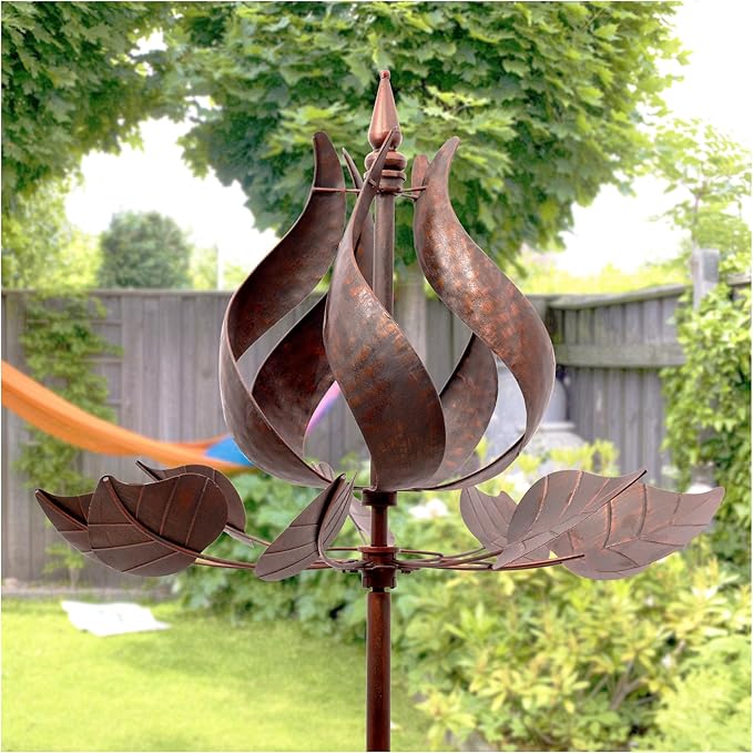 Tulip Wind Spinners Yard Garden - Large Copper Wind Sculptures & Spinners Outdoor Metal, Kinetic Yard Art Windmill Decor for Patio, Lawn (W24 x H73)-VerdiqueGarden