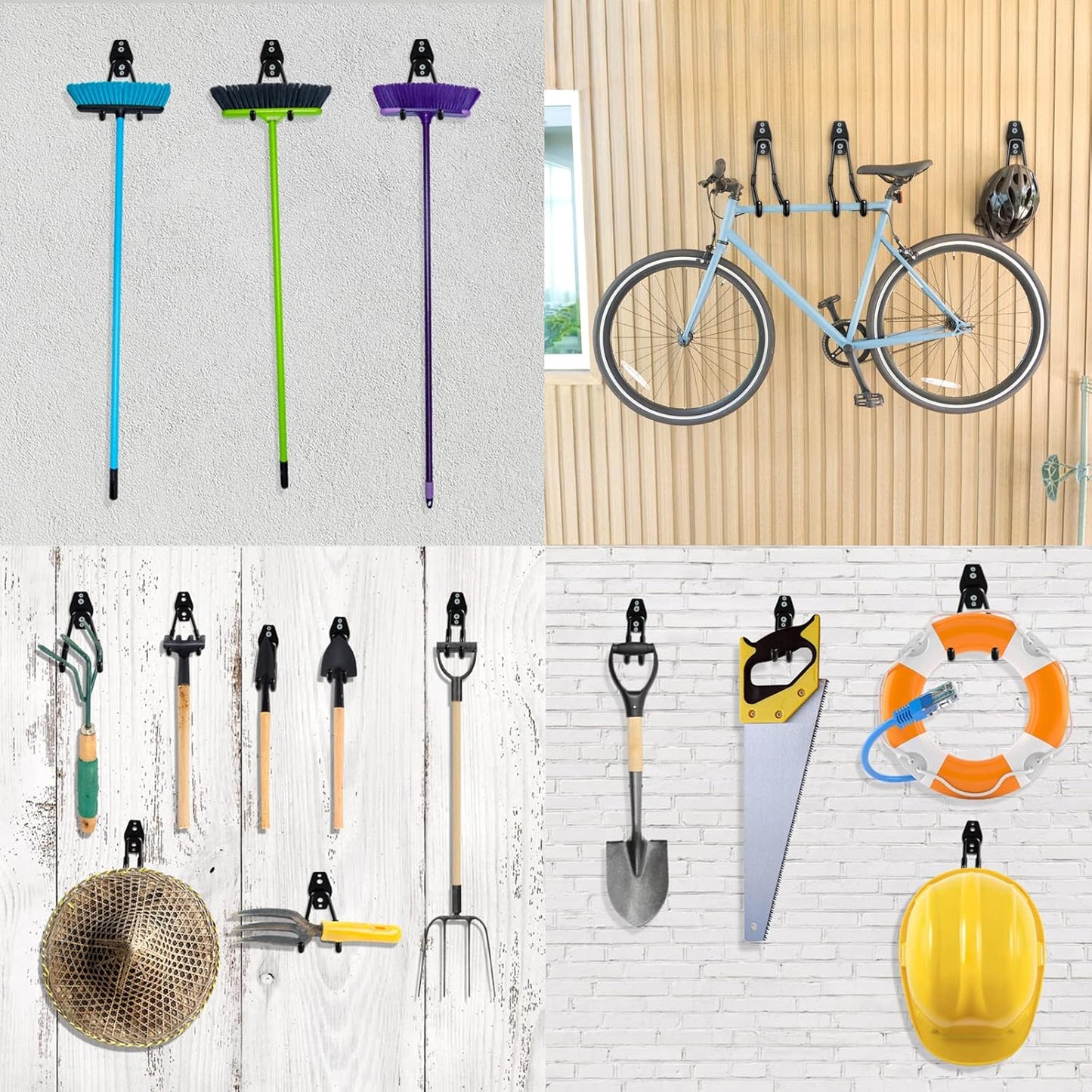 Heavy Duty Garage Hooks 8 Pack, 7.7 inch U Shaped Long Hanger, Wall Mounted Storage System, Power and Garden Tool Organizer, for Hanging Ladders, Bikes, Hose, Bulk Items and More-VerdiqueGarden