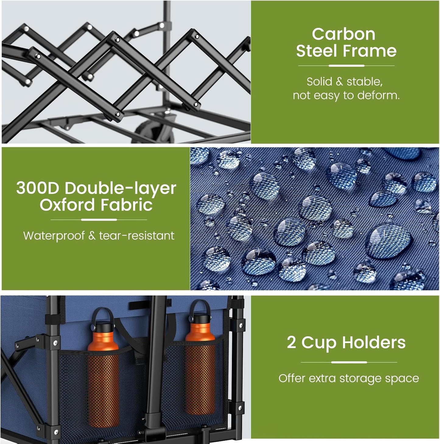 Collapsible Wagon with Wheels, 220 lbs Wagons Carts Foldable Wagon Cart with Flexible Handle, Lightweight Portable Folding Utility Grocery Shopping Cart for Grocery Sports Garden Camping, Blue-VerdiqueGarden