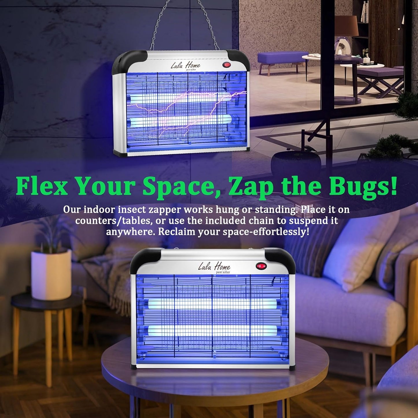 Lulu Home Electric Bug Zapper, Aluminium Indoor Insect Killer for Mosquito, Bug, Fly with Powerful 2800V Grid 20W Bulbs-VerdiqueGarden