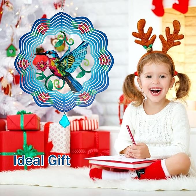 Hummingbird Metal Wind Spinners - 12 Inch Hanging Metal Wind Spinner for Outdoor & Indoor Decor, Hummingbird Kinetic Sculpture for Christmas Ornament Gifts, Yard Art and Garden Decorations-VerdiqueGarden