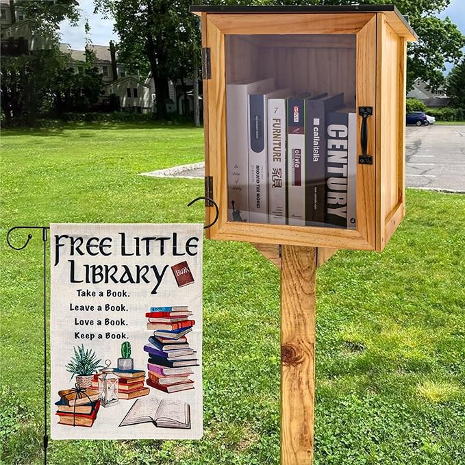 Little Library Box Outdoor Kit - A Wooden Library Box and A Library Garden Flag for Sharing Books, Communication and Learning Between Neighbouring Communities-VerdiqueGarden