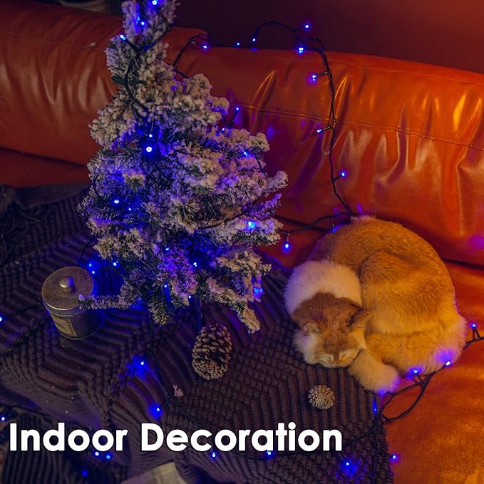 Christmas Tree Light 200 LEDs 73ft Green Cable Wire Fairy String Twinkle Lights Plug in 12 Modes for Xmas Party, Halloween, Outdoor, Garden, Wedding, Home Decoration (Blue)-VerdiqueGarden