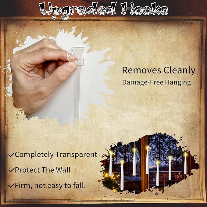 12pcs Floating Candles with Wand, Magic Hanging Candles, Flameless Candles with Magic Wand Remote, Battery Operated Hanging Window Candle, 6.1" LED Electric Candles for Christmas Halloween Decorations-VerdiqueGarden