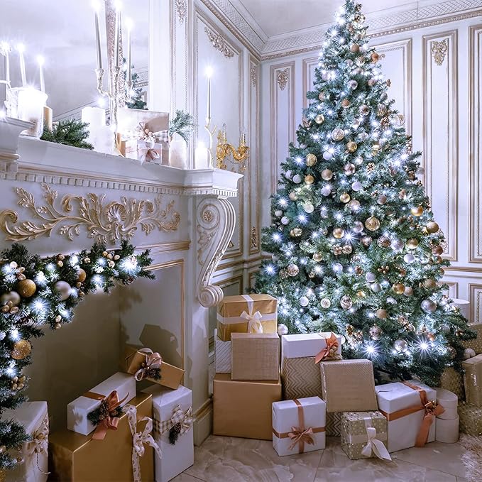 JMEXSUSS 33ft 100 LED White Christmas Lights, 8 Modes Connectable Clear Wire Twinkle Fairy String Lights Indoor, Plug-in Christmas String Lights Outdoor Waterproof for Christmas Wedding Party Tree-VerdiqueGarden