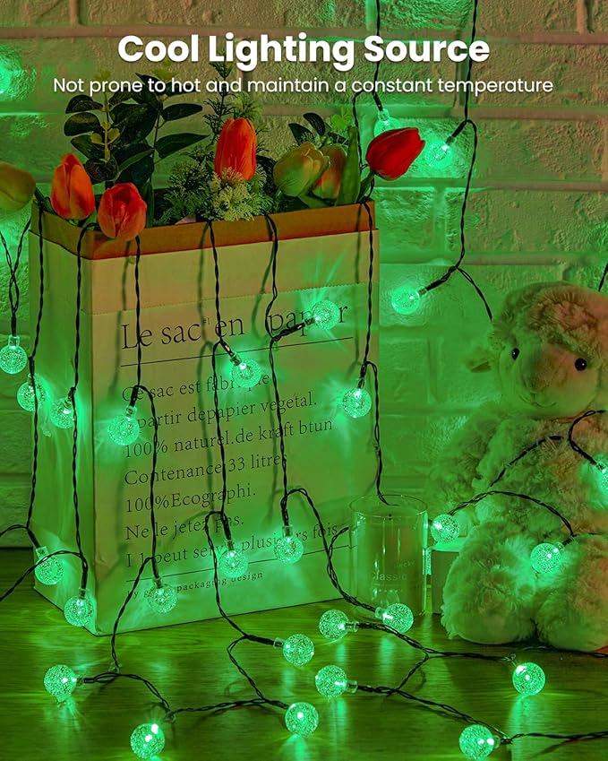 Solar String Lights Outdoor 120 LED 72 Ft Total, Crystal Globe Lights with 8 Lighting Modes, Waterproof Solar Powered Patio Lights for Garden Yard Porch Wedding Party Decor (Green)-VerdiqueGarden