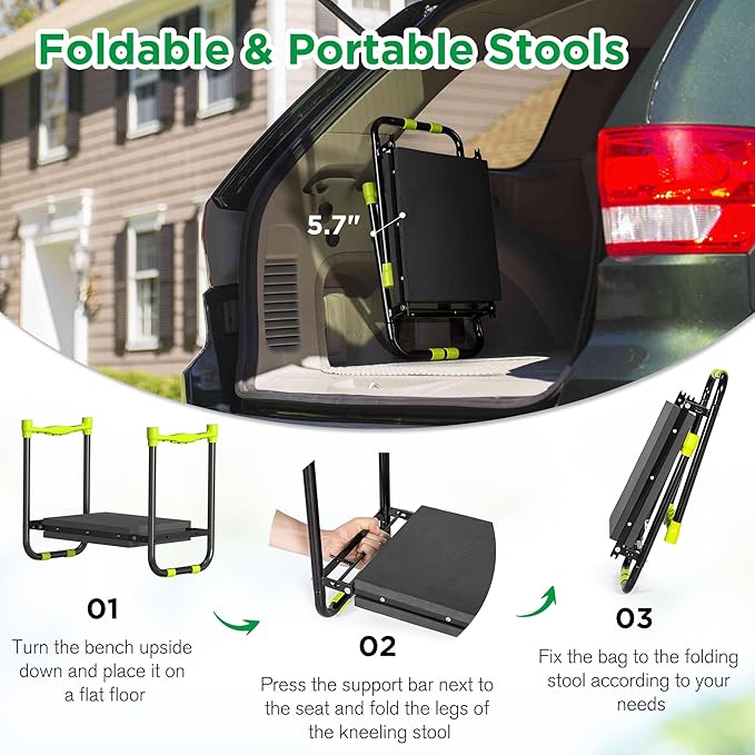 10.8” Wide Garden Kneeler and Seat, Heavy Duty Foldable Gardening Stool with Tool Belt Pouch, Portable Gardening Bench Chair for Seniors & Parents, Non-Slip & Easy Grip Design-VerdiqueGarden