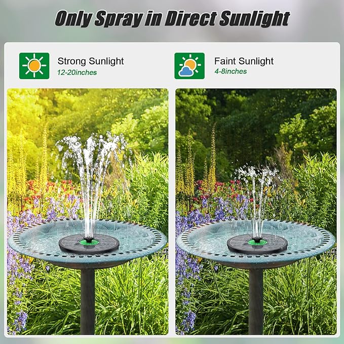 Solar Fountain Full Glass Panel No Battery, 3.5W Solar Bird Bath Fountains with 4 Fixed Rods & 7 Nozzles, Solar Fountain Pump for Bird Bath, Garden, Pond, Pool, Patio (Black Panel)-VerdiqueGarden