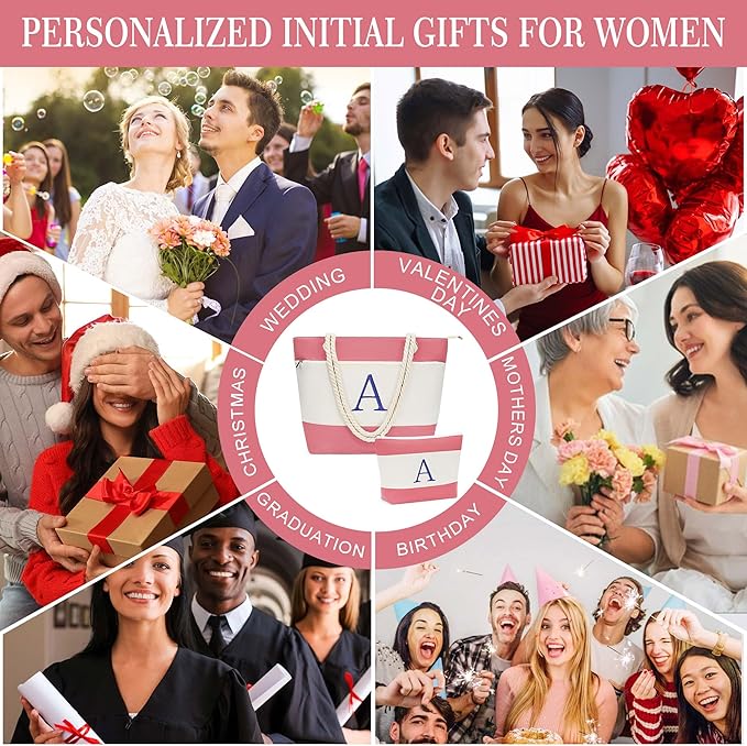 YOOLIFE Beach Bags for Women - Initial Tote Waterproof Bag with Makeup Bag, Mothers Day Gifts for Women Mom Friend Birthday-VerdiqueGarden