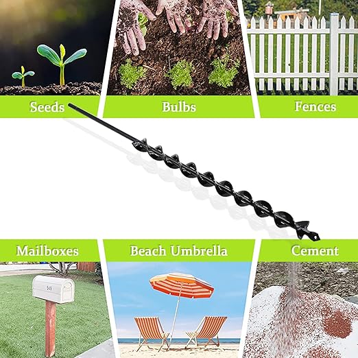 TCBWFY 24 Inch Auger Drill Bit for Planting - 1.2"x24" Long Handle Easy Planter Garden Auger - Bulb & Bedding Plant Augers - Post Hole Digger for 3/8”Hex Drive Drill-VerdiqueGarden