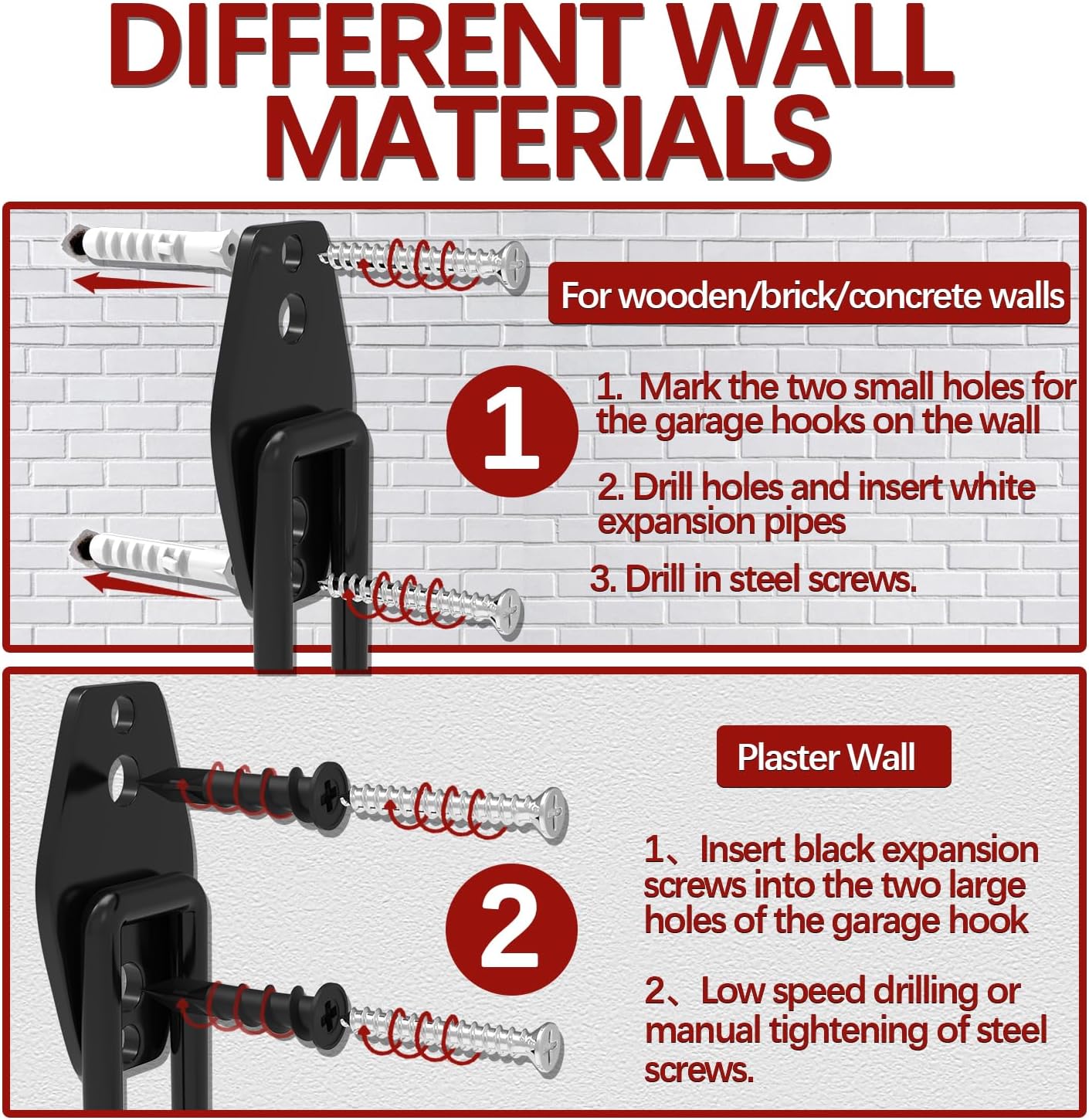 3-H Large Garden Hose Holder Wall Mount 4 Pack,Solid Steel Hose Hanger,Water Hose Holders for Outside,Perfect for Hanging Outdoor Air Hose,Ropes,Pipes,Garden Tools,Ladders,Bikes,Bulk Items(Red)-VerdiqueGarden