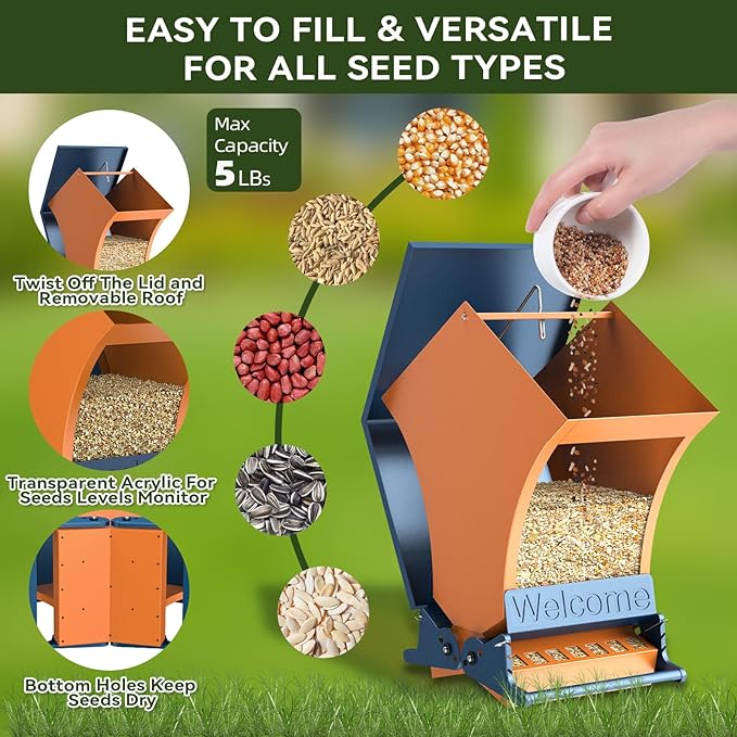 Wildpark Squirrel Proof Bird Feeders for Outdoors, 5LB Metal Hanging Feeders, Large Wild Feeders for Cardinals, Chickadees, Durable Backyard Feeders-One in Orange-VerdiqueGarden