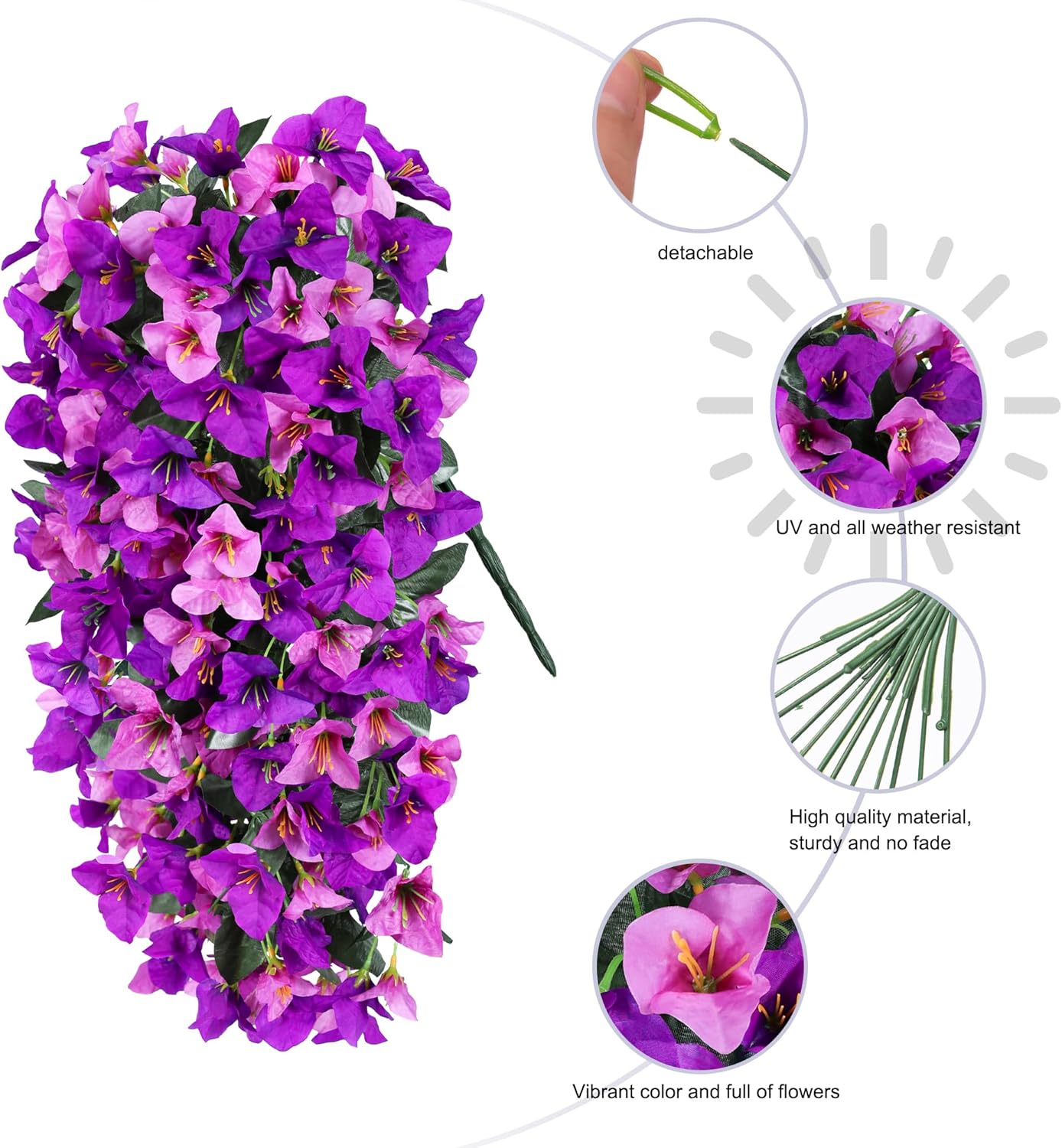 Bougainvillea Artificial Hanging Flowers Plants for Outdoors Decoration, 2pcs Fake Flowers Silk Bougainvillea Vines Realistic UV Resistant Faux Flowers for Outdoor Planters Porch Patio, Mix-VerdiqueGarden