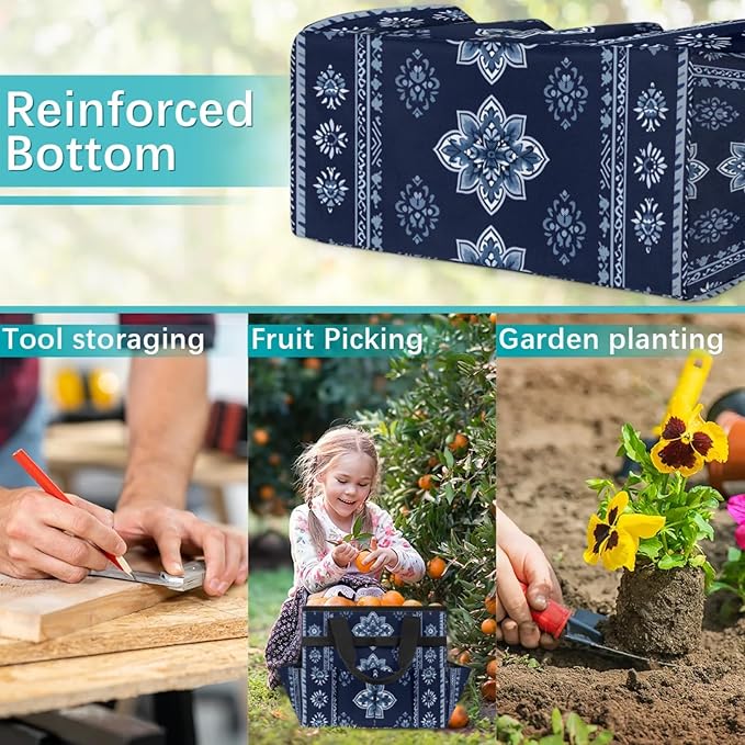 Westward Floral Gardening Tool Bag,Heavy Duty Garden Tote Bag,Portable Oxford Gardening Storage Basket Organizer Handbag with Pockets Handle,Hand Tools Gifts for Outdoor Garden Lawn Yard-VerdiqueGarden
