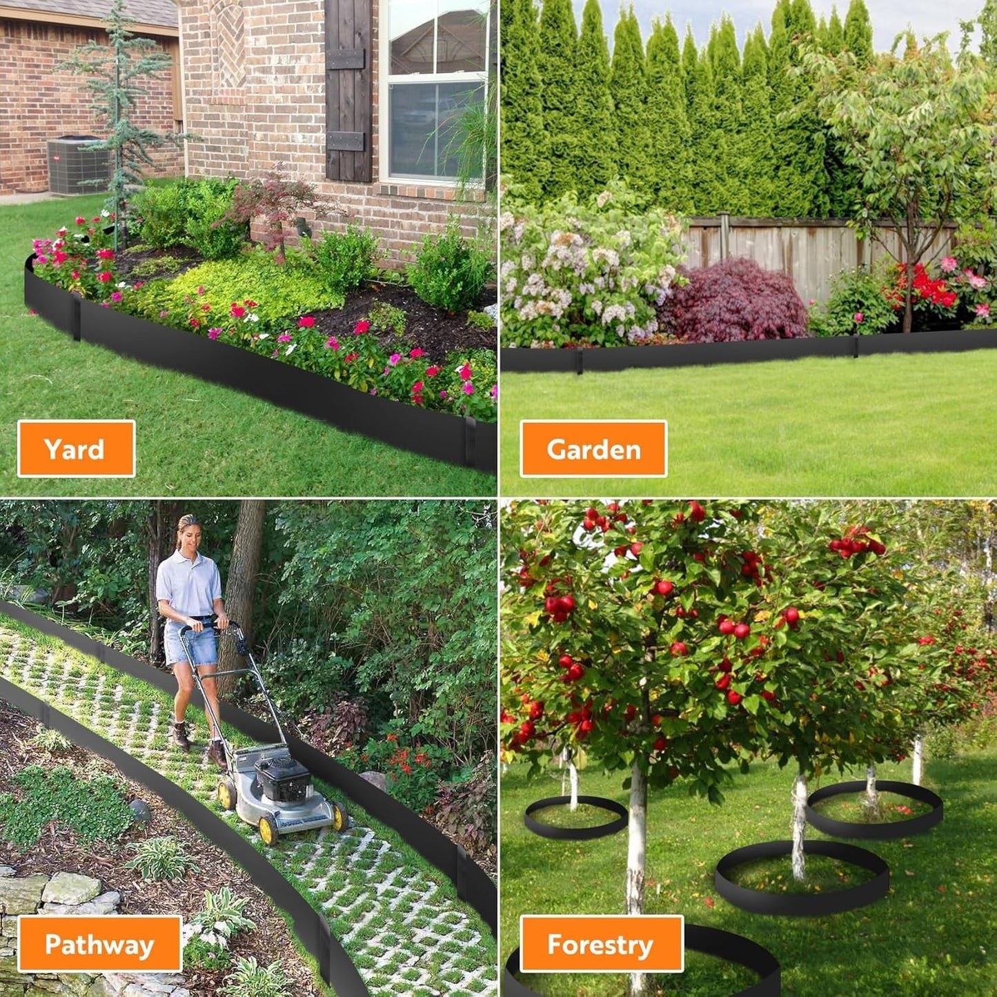 Steel Landscape Edging 40" Lx10 H,8pcs Metal Landscape Edging with 9 Stakes,27Ft Easy-to-Install Garden Edging for Flexible Bend,No-Dig Lawn Edging Border for Yard Pathway Forestry,Black-VerdiqueGarden