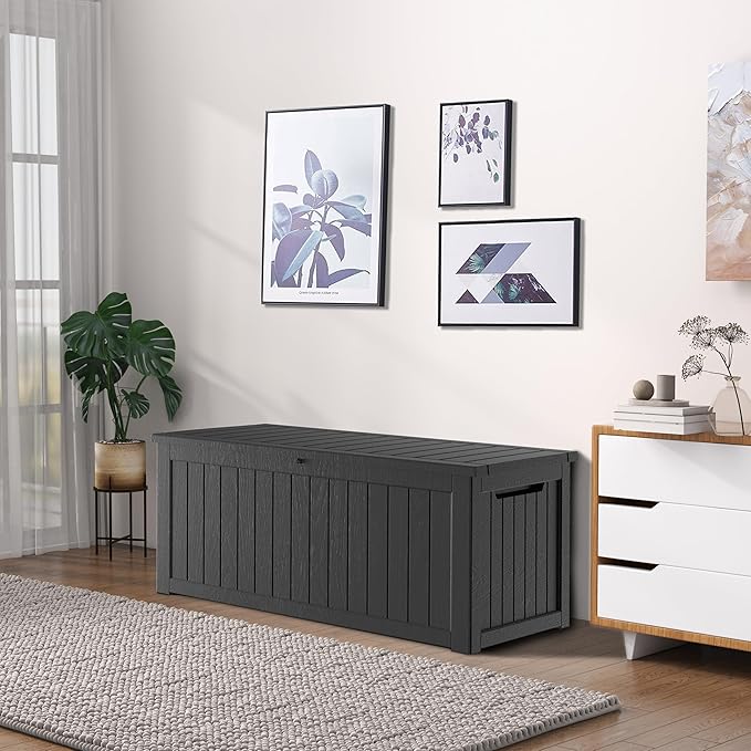 Heavy-Duty 270 Gallon Waterproof Deck Storage Box, Outdoor Storage for Garden & Patio, Lockable Resin Storage Chest for Pool Accessories, UV-Resistant, Onyx Black-VerdiqueGarden