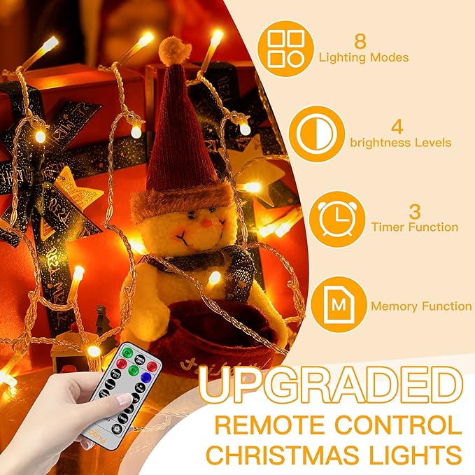 Ollny Christmas Lights Outdoor 400LED 131FT, Warm White Fairy Lights with Remote 3 Timer, Plug in 8 Modes String Lights for Bedroom Indoor Outside House Party Xmas Decorations-VerdiqueGarden