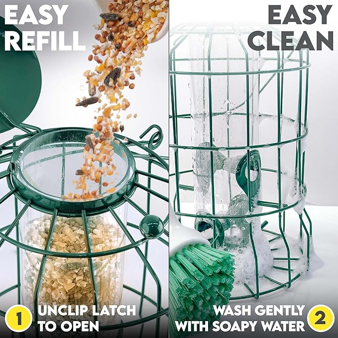 Squirrel Proof Bird Feeders for Outdoors Hanging (Premium Metal) 1.25 lb Capacity, Chew & Rust Proof, 4-Port Bird Feeder-VerdiqueGarden