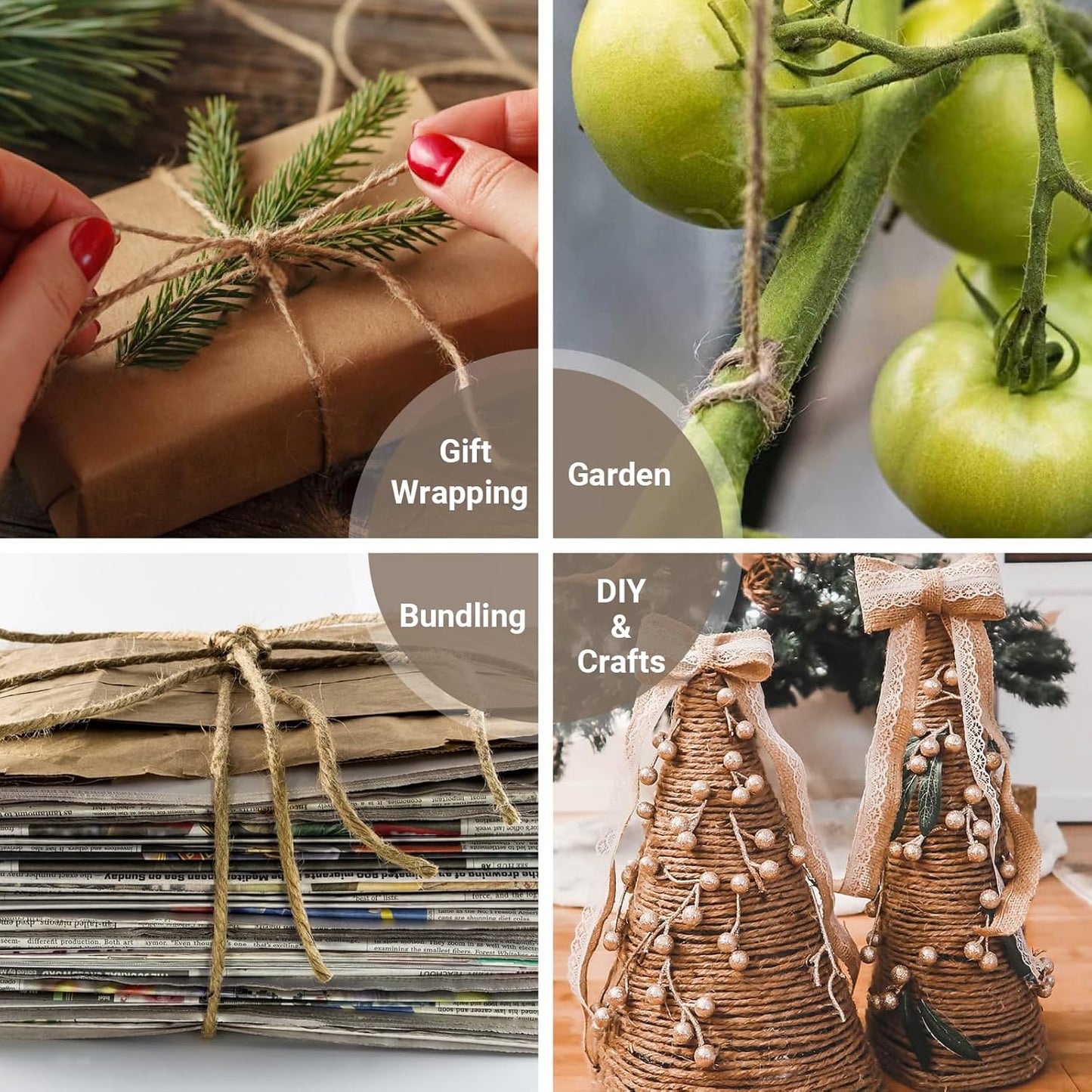 Natural Jute Twine Rope, 500ft x 1/8 inch, 6-Ply Heavy Duty for Crafts, Gardening, Gift Wrapping, Packing,Rustic Decoration-VerdiqueGarden