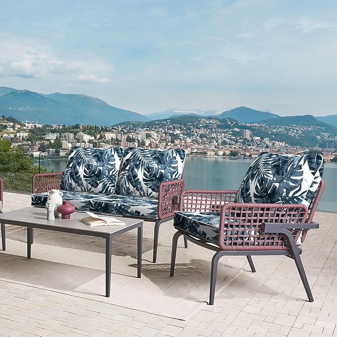 LVTXIII Outdoor Deep Seat Cushion Patio Seat and Back Cushion Set Seasonal Chair Cushion with Removable Cover and Adjustable Buckle for Home and Garden, 22"x22"x4", Palms Blue-VerdiqueGarden