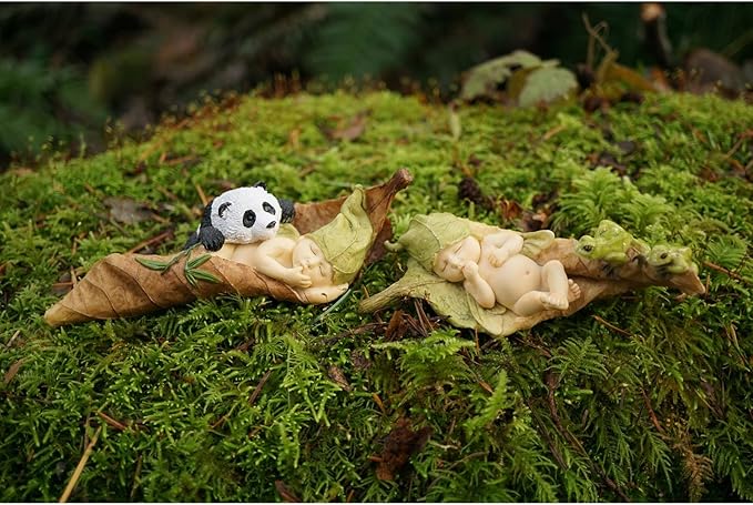 Top Collection Miniature Fairy Garden and Terrarium Statue, Sleeping Fairy Baby with Frogs-VerdiqueGarden