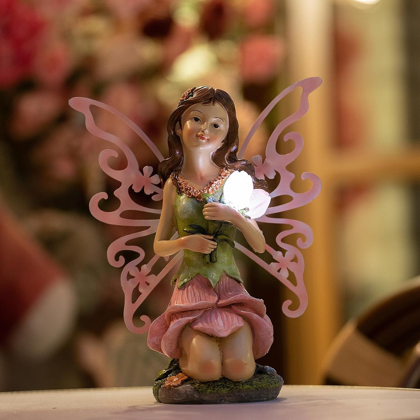Fairy Decor, Solar Outdoor Statue, Accessories for Fairy Garden Gifts - Resin Figurine for Patio Yard Lawn, Size 8.35 x 4.92 x 10.82 inches-VerdiqueGarden