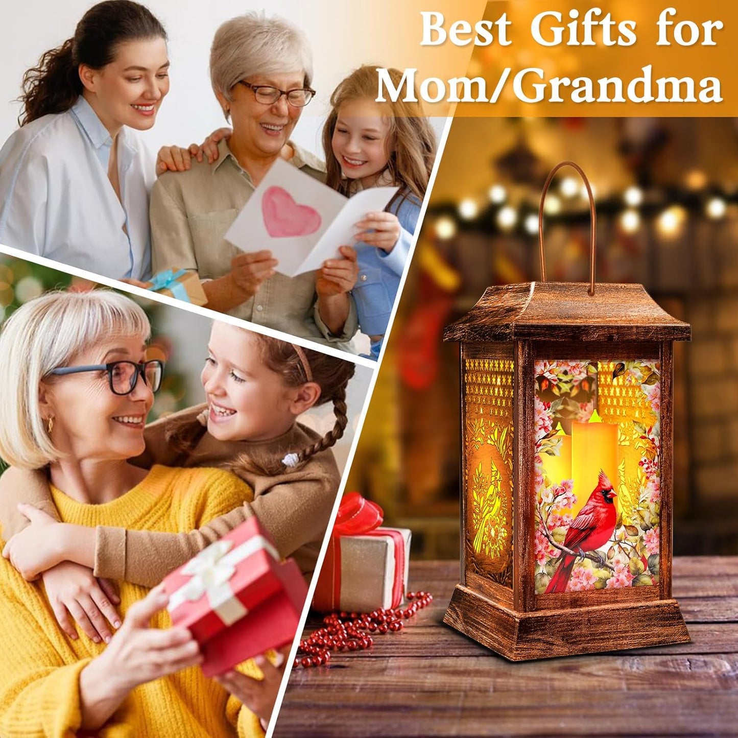 Cardinal Solar Lanterns Outdoor Waterproof, Metal & Glass Hanging Lights Garden Decor, Birthday Gifts for Women Mom Grandma Mothers Day, Decorative Lights for Outside Yard Patio Backyard Porch-VerdiqueGarden