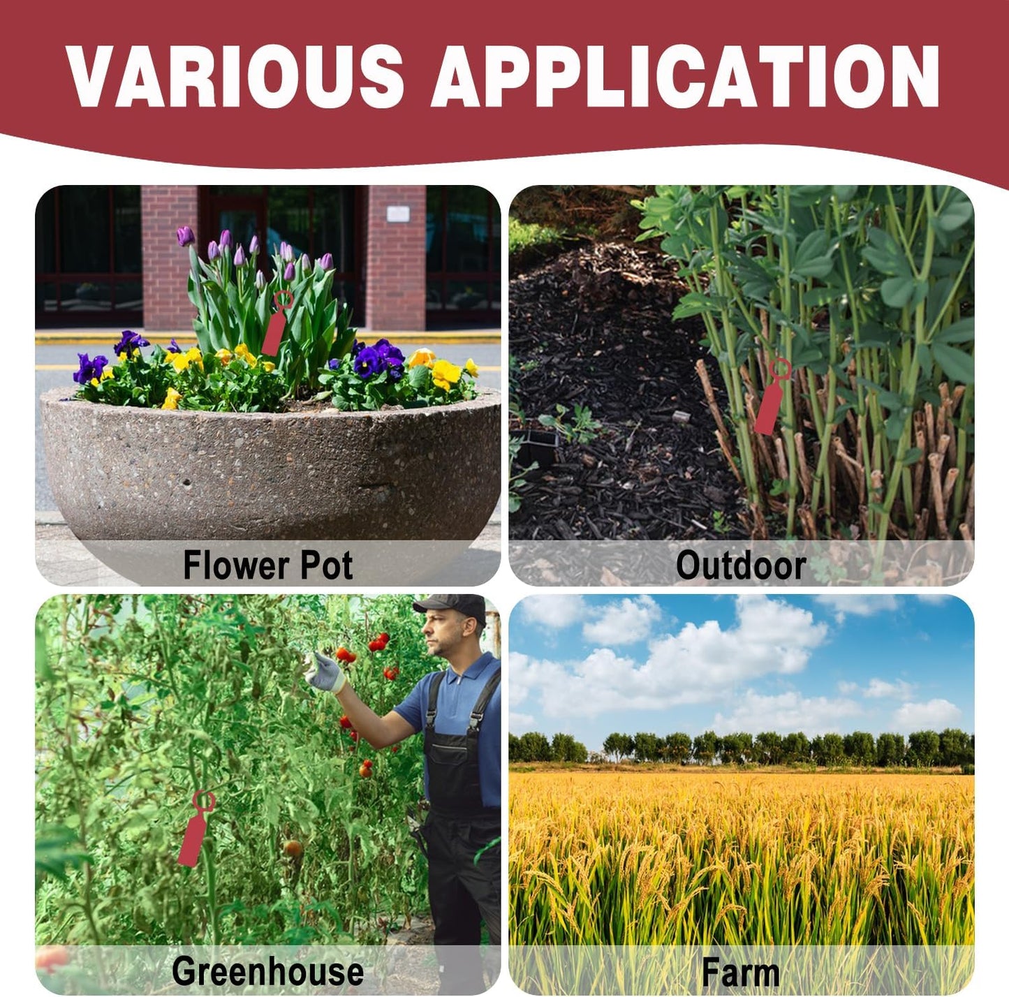 Plant Labels Yuanling 100Pcs Plastic Waterproof Plant Tree Tags Nursery Garden Markers for Indoor Outdoor Gardening Plants Vegetables Flowers Potted (Red Color with 1 Marker Pen)-VerdiqueGarden