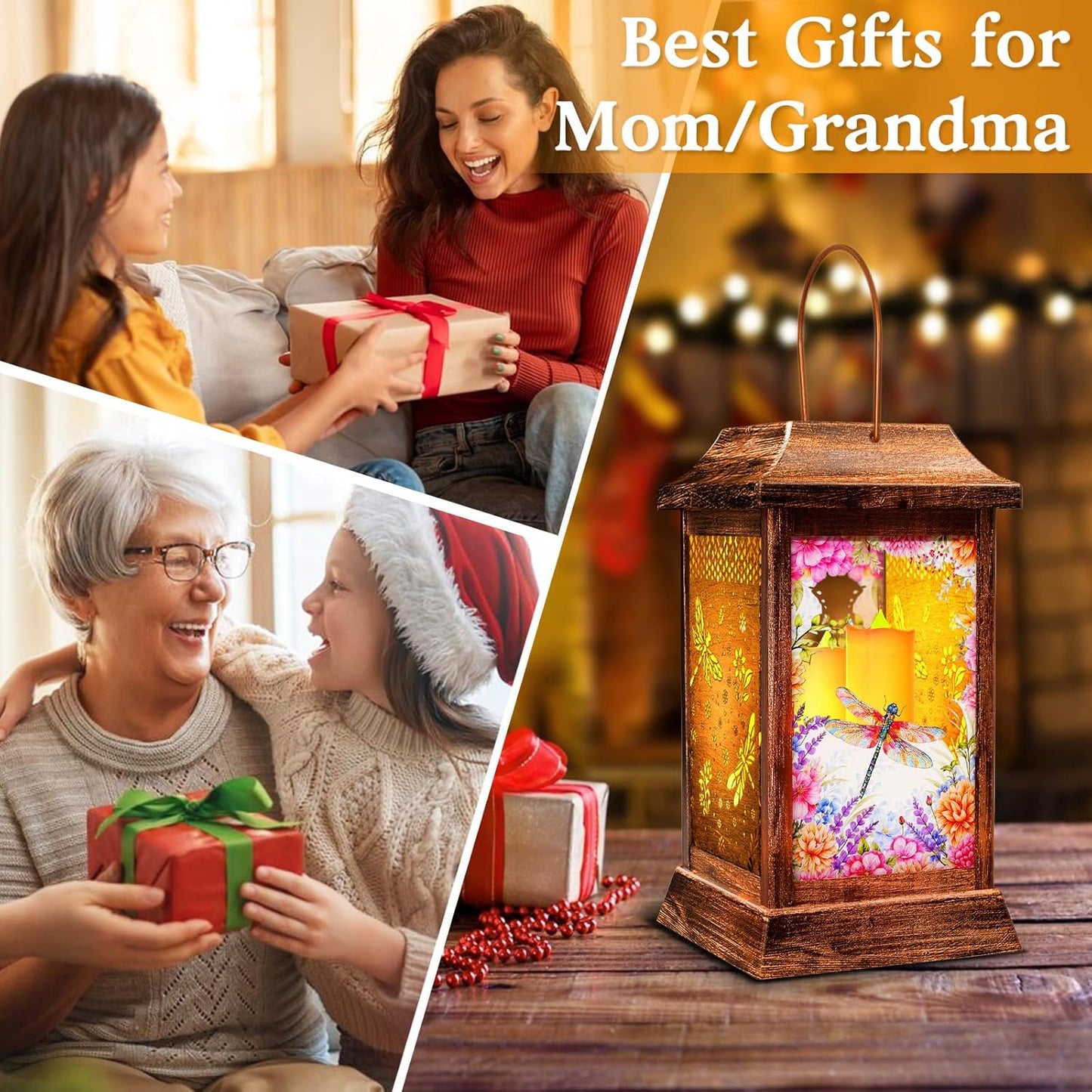 Dragonfly Solar Lanterns Outdoor Waterproof, Metal & Glass Hanging Lights Garden Decor, Birthday Gifts for Women Mom Grandma Mothers Day, Decorative Lights for Outside Yard Patio Backyard Porch-VerdiqueGarden