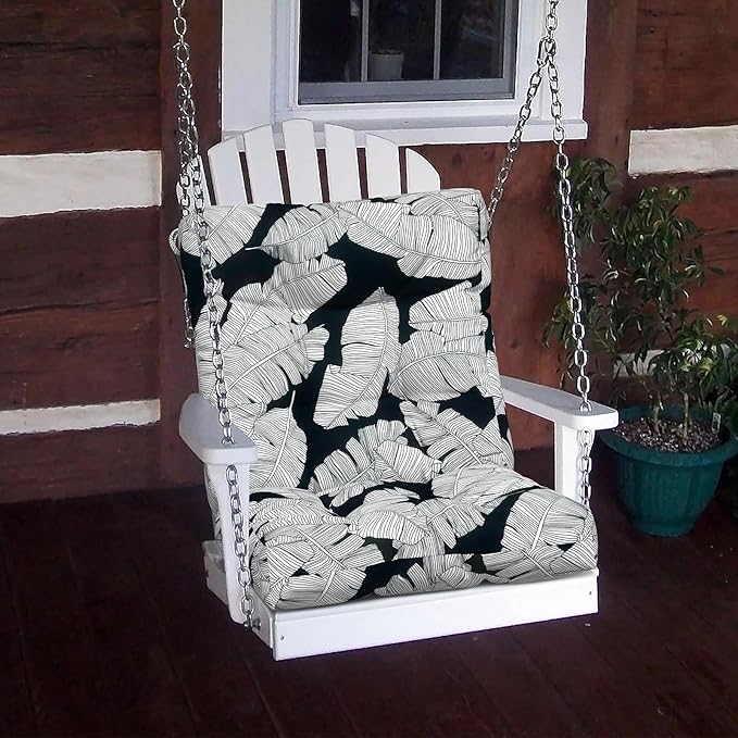 LVTXIII Outdoor Tufted Seat Cushions, Solid Seat and Back Chair Cushion with Ties, Patio Replacement Rocking Chair Cushion for Outdoor Furniture Use, 21 W x 21D, 2 Pack, Black Lush Leaf Jungle-VerdiqueGarden