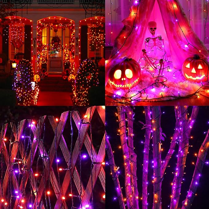 weillsnow Purple&Orange Halloween Lights, 200 LED 66Ft Plug in Waterproof Halloween String Lights, 8 Modes with Memory for Outdoor Indoor Garden Halloween Christmas Decorations (Orange&Purple, 66FT)-VerdiqueGarden