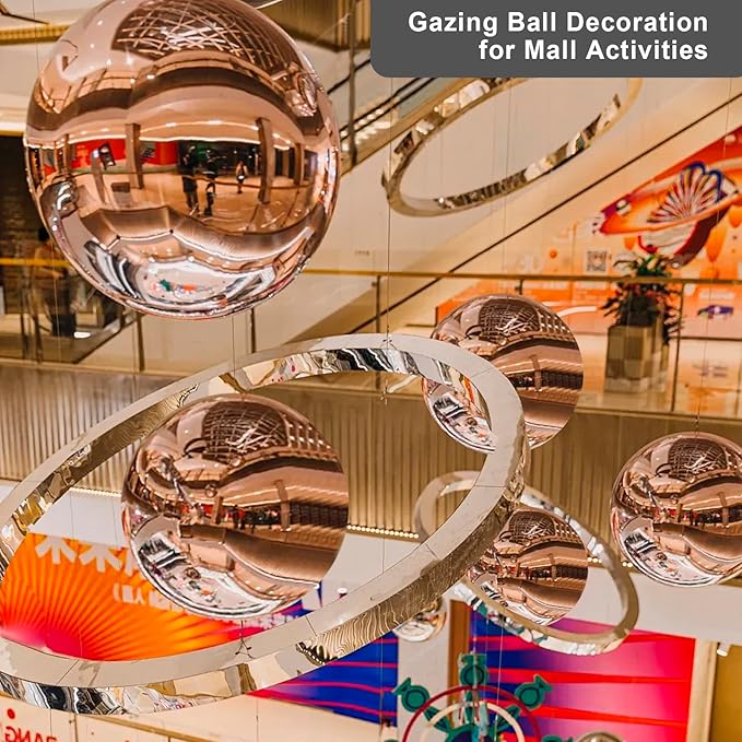 Nerien Gazing Ball, Stainless Steel Garden Mirror Globe, Polished Ornament Sphere, Hollow Floating Reflective Hemisphere, for Home Outdoor Pond Housewarming Swimming Pool Decoration, Gold, 10Pcs-VerdiqueGarden