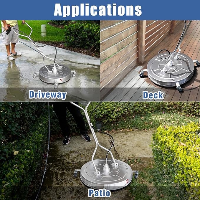JANZ 30'' Pressure Washer Surface Cleaner with 4 Wheels,Dual Handle,Stainless Steel Housing, 2 Hose Adapters and 4 Replacement Nozzle Cores,Ideal for Driveways, Sidewalks,Patios,Decks Cleaning-VerdiqueGarden