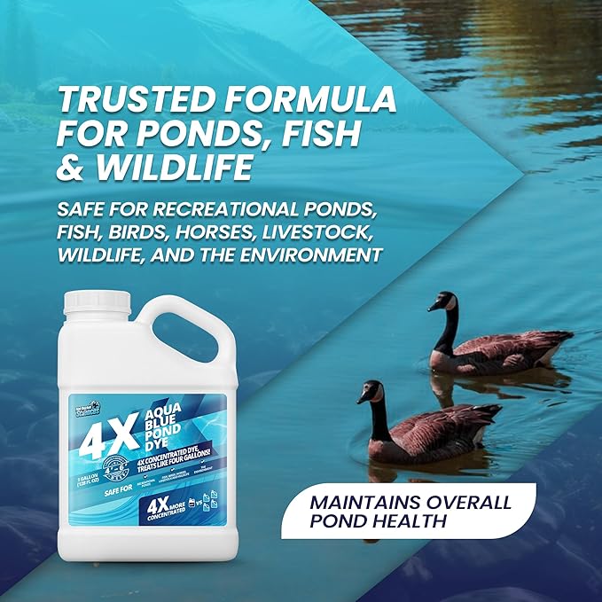 1 Gallon Aqua Blue Pond Dye 4X Concentrate, Lake & Pond Dye Blue for Aqua Colored Water, Ideal Lake Colorant, Aquashade Colorant That Protects Against Sunlight - Ideal for Fish and Wildlife-VerdiqueGarden
