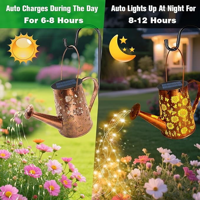 VOOKRY Solar Lights Outdoor Decoration, Large Hanging Metal Solar Watering Can Lights Waterproof Sunflower Garden Decor Yard Lights Outside for Porch Lawn Patio, Birthday Gifts for Women Mom Grandma-VerdiqueGarden