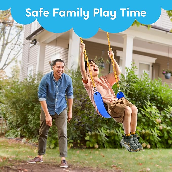 TURFEE Swing for Outdoor Swing Set - Pack of 1 Seat Replacement Kit with Heavy Duty Chains - Backyard Swingset Playground Accessories for Kids (Blue)-VerdiqueGarden