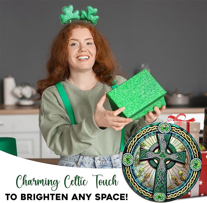 St Patricks Day Decorations - Irish Gifts for Men Women Friends Family, St Patricks Day Accessories, Celtic Cross Home Decor - Double Layered Hanging Suncatcher 8 in-VerdiqueGarden