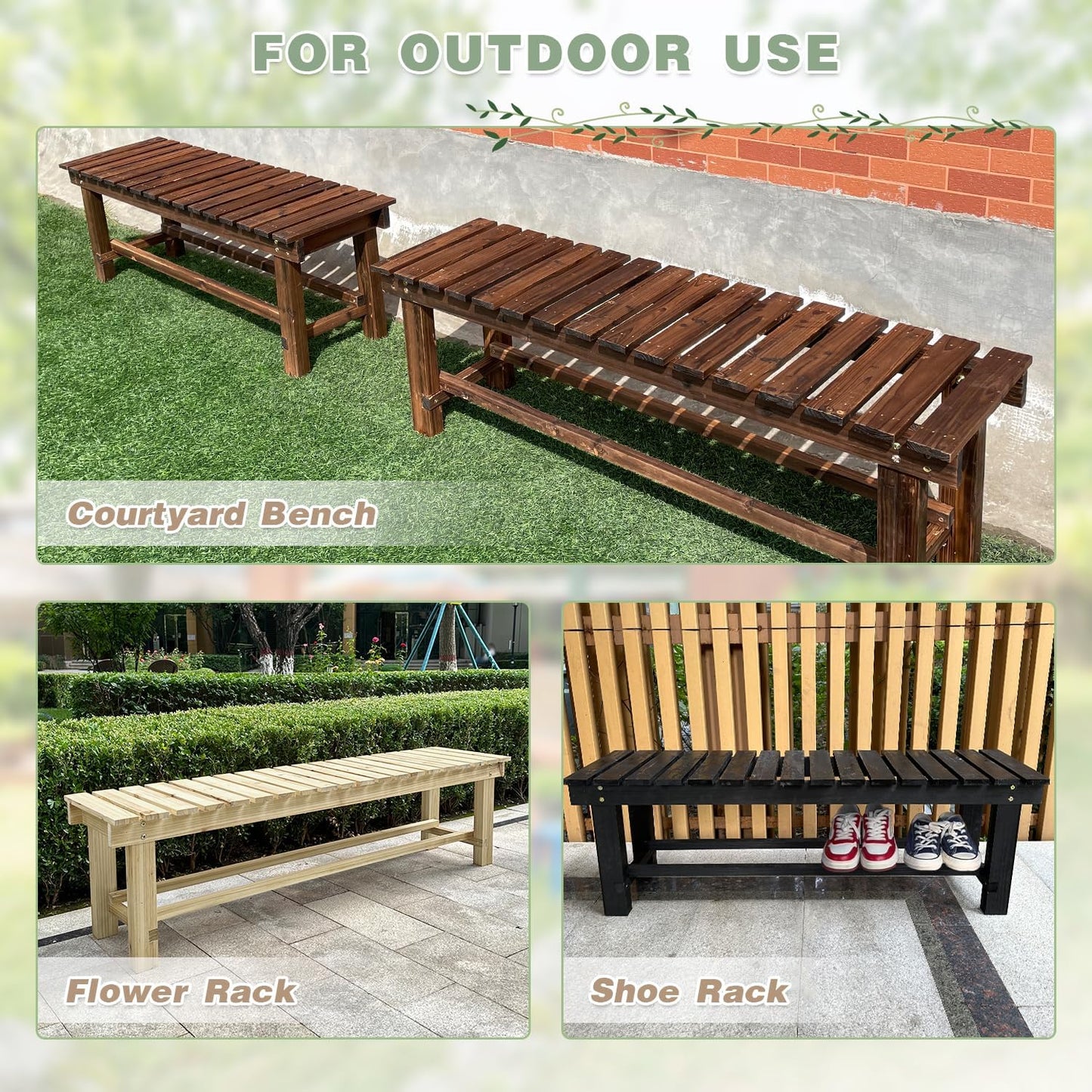 Outdoor Garden Bench, 3-Person Wood Patio Bench Weatherproof Outdoor Backless Bench, Anti-Corrosion and Anti-Rust Garden Benches for Garden Lawn Porch Park Backyard (Natural,47.25''/120cm)-VerdiqueGarden