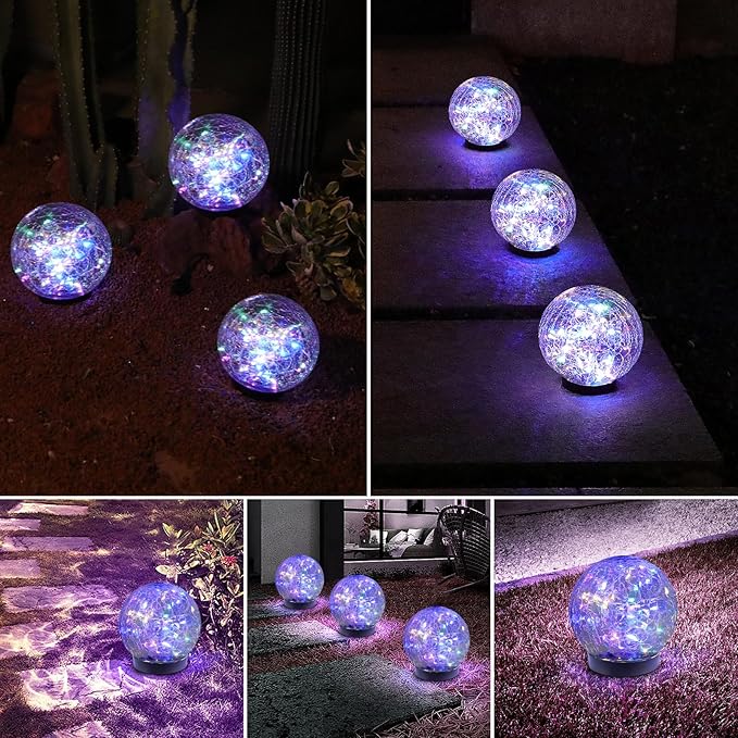 Solar Globe Lights Outdoor Waterproof-Solar Balls-Solar Garden Lights-Solar Orbs for Outside 4 Pack Cracked Glass Ball for Lawn Patio Yard Backyard Decorations, DS-XBQ-1-1-1-VerdiqueGarden