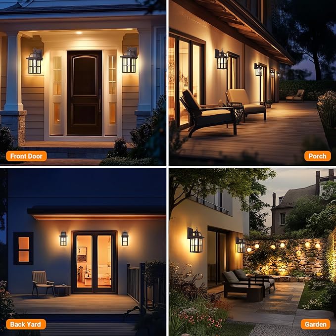 WIHTU Outdoor Wall Lantern, Porch Lights with Glass Shade, Waterproof Wall Sconce Light, ORB Fixtures Exterior Lighting, Aluminum Lanterns, Anti-Rust Front Door Garden-VerdiqueGarden