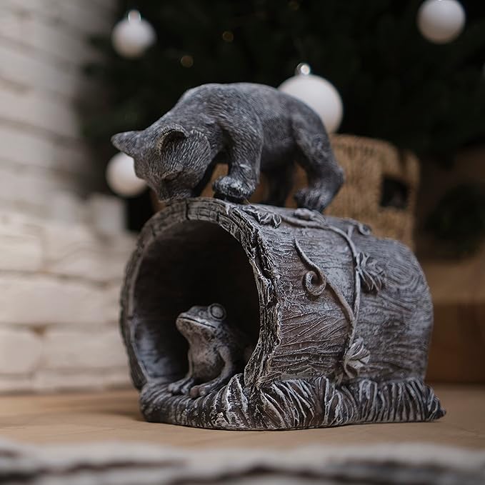 Gutter Downspout Extension - Downspout Splash Block - Downspout Diverter Garden Statue (Playful Chasing Kitty and Frog)-VerdiqueGarden