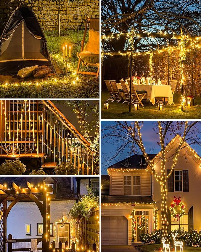 1 Pack Solar Fairy Lights for Outside Waterproof, 49FT/15M 150LED Solar String Lights Outdoor 8 Modes Solar Twinkle Lights for Garden Yard Christmas Tree Wedding Party Decor, Warm White-VerdiqueGarden