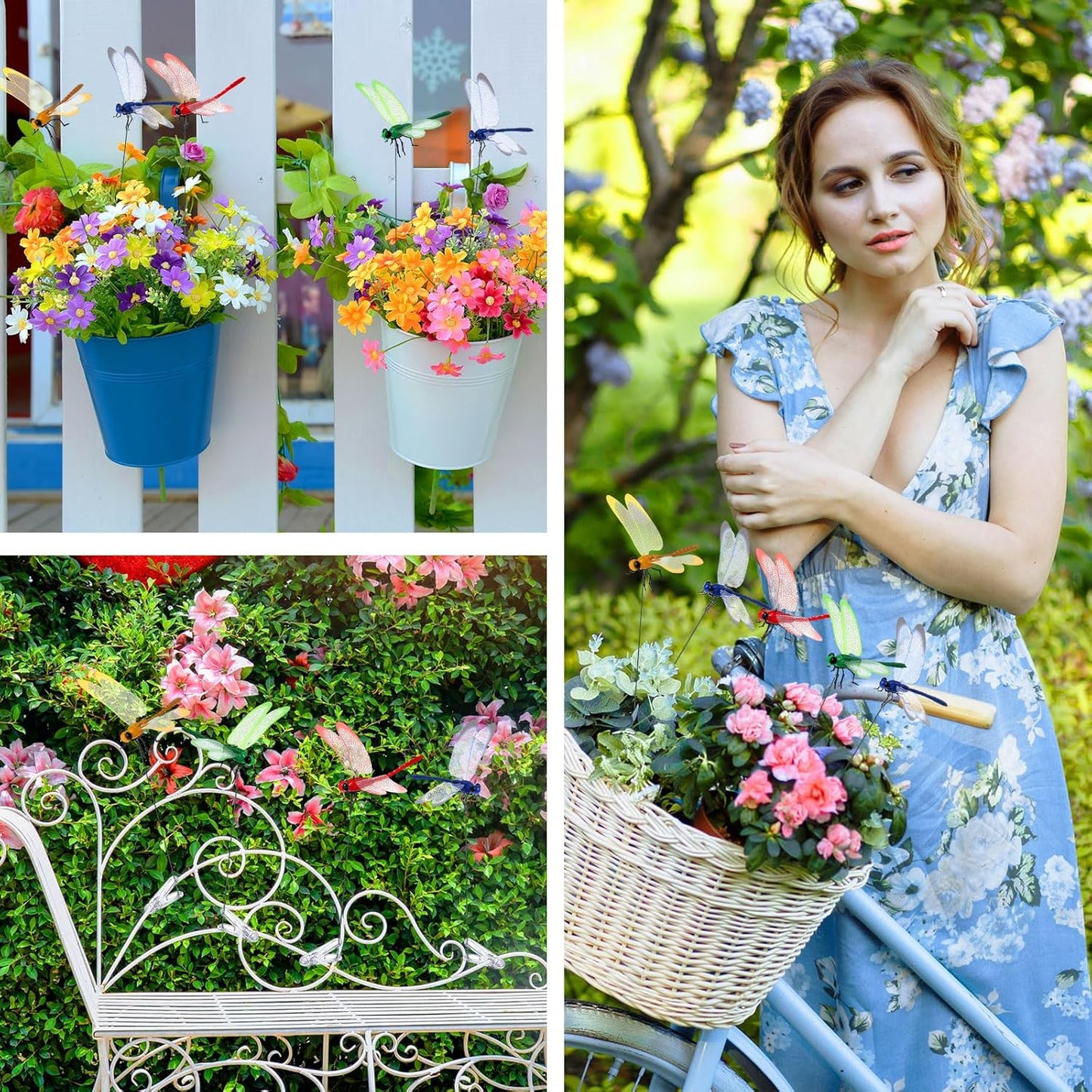 12 Pcs Colorful Dragonfly Clips 3D Simulation Dragonfly Garden Stakes Decor Deer and Horse Fly Deterrent, Bird Fly Scare Devices for Patio Garden Decoration-VerdiqueGarden